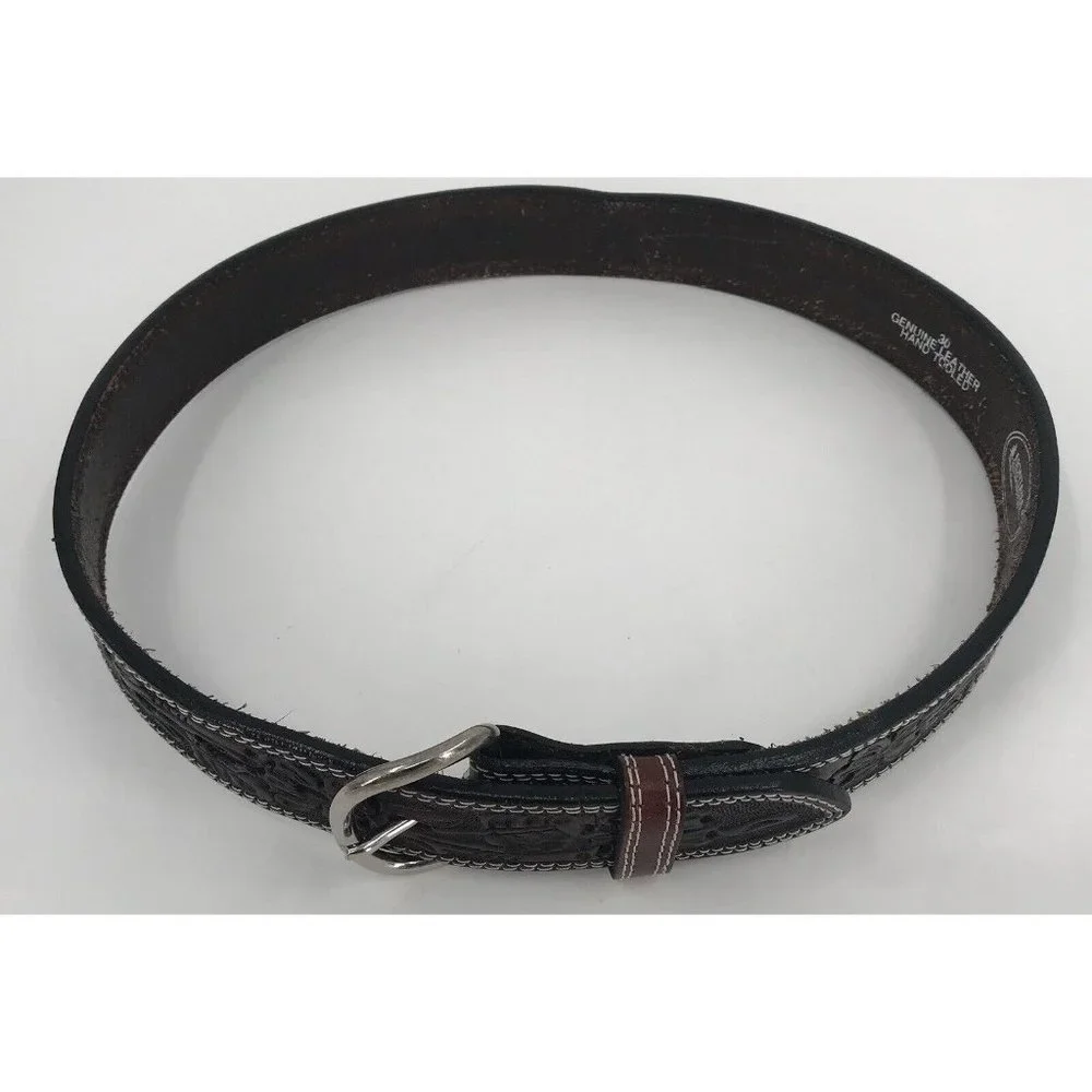 Montana Silversmiths Hand Tooled Leather‎ Belt Brown Size 30 Mens Silver Tone